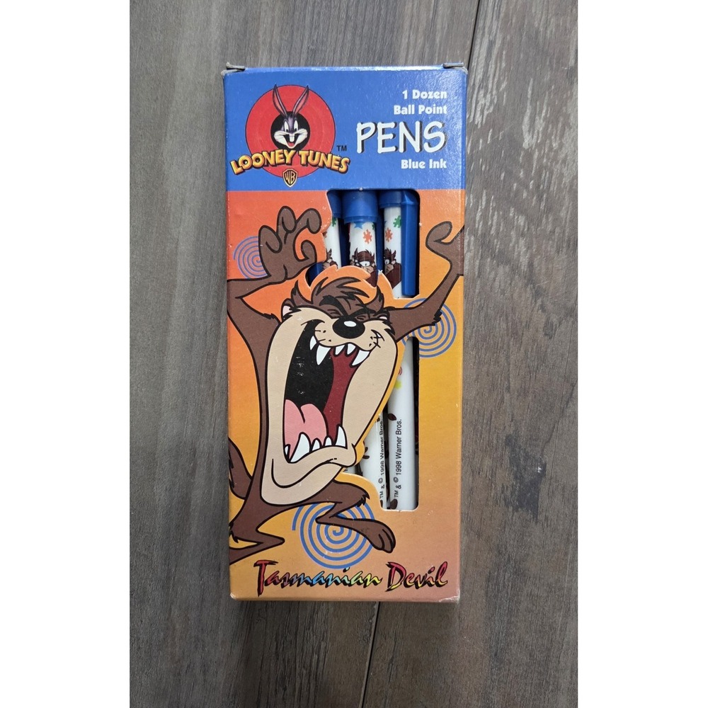 Looney Tunes Tasmanian Devil Pens New In Box Set Of 12 Blue Ink Vtg 1998